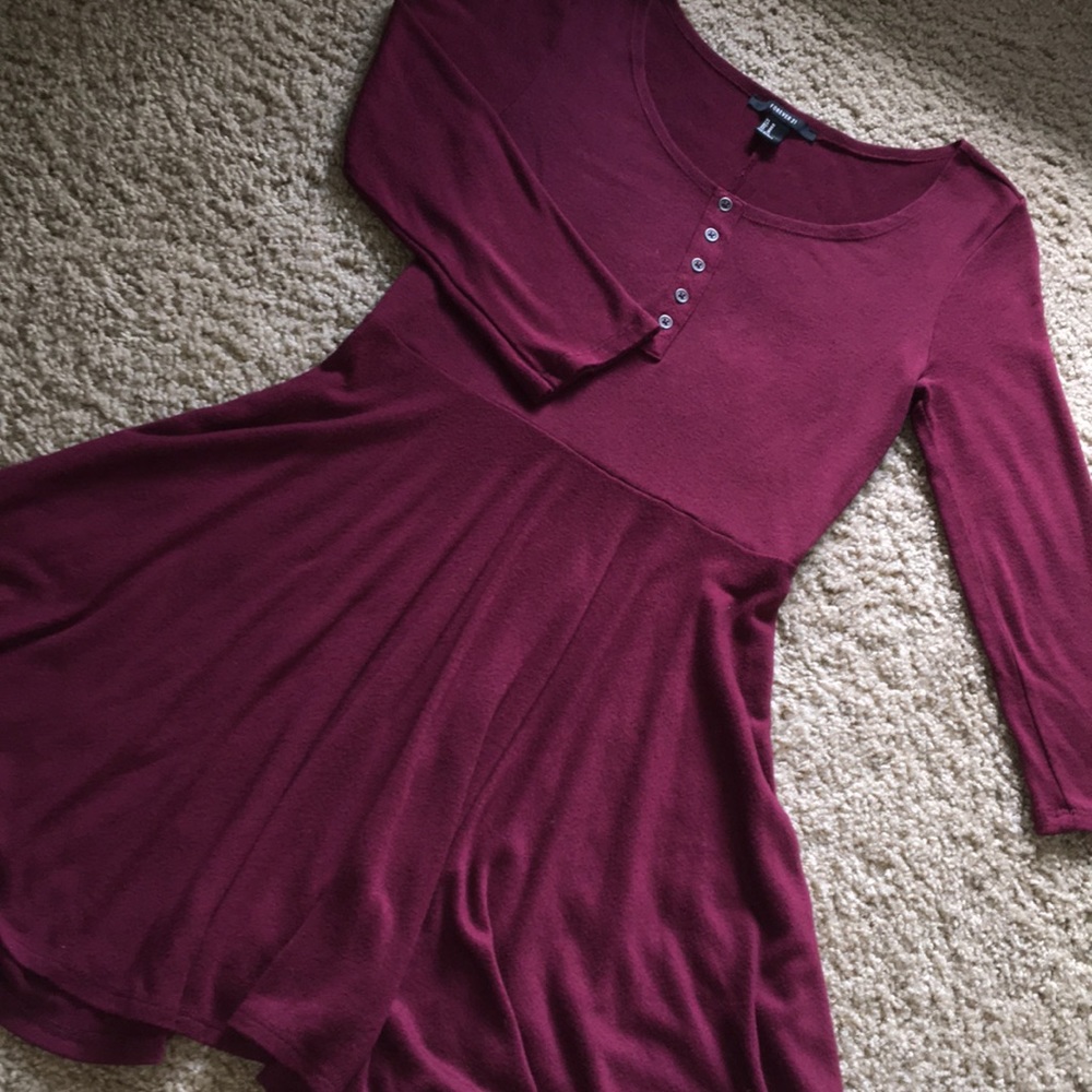 FOREVER21 Maroon 3/4 Sleeve Dress